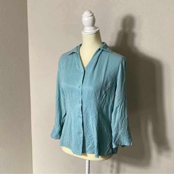 TIANELLO TENCEL™ "Suzy"  Button Front Pastel Teal Blouse Women's Size XS - Picture 13 of 16